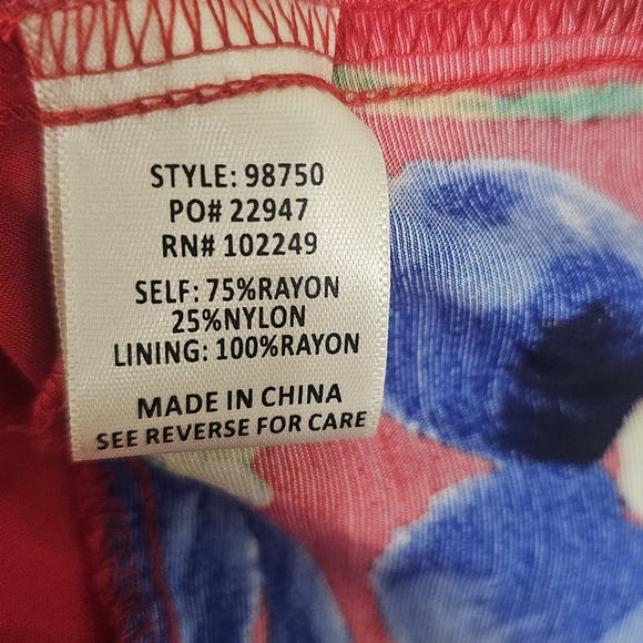 Skies Are Blue Dress Medium Red Blue Floral Shirred Mini Puff Sleeve Bodycon - Picture 7 of 8